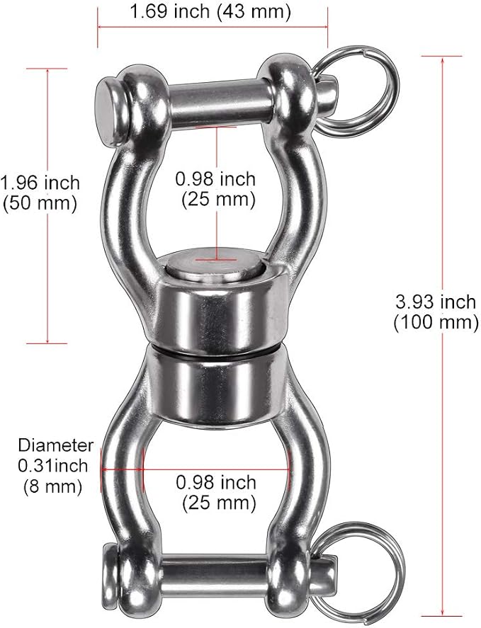 SELEWARE Silent Bearing Swing Swivel, 360° Rotational Device Hanging Accessory with Removeable Buckle for Tree Swing, Hammock Chair, Climbing Rope, Yoga, Kids Swing Swivel 1201LB Capacity