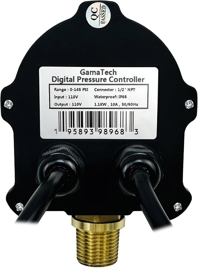 GamaTech 110V 145PSI Digital Adjustable Pressure Switch Controller for Water Pump and Air Pump, 1/2" Male NPT