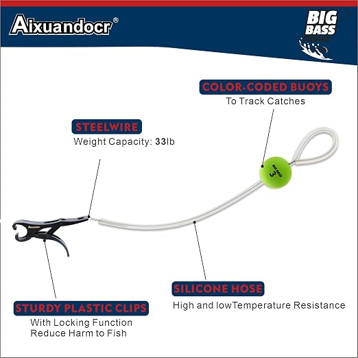 Cull Tags for Bass Fishing, Fish Culling System with 6 Color-Coded Tags and Buoy Keeper, No Puncture Style Tournament Bass Fishing Accessories Fishing Gear for Tournament Angler
