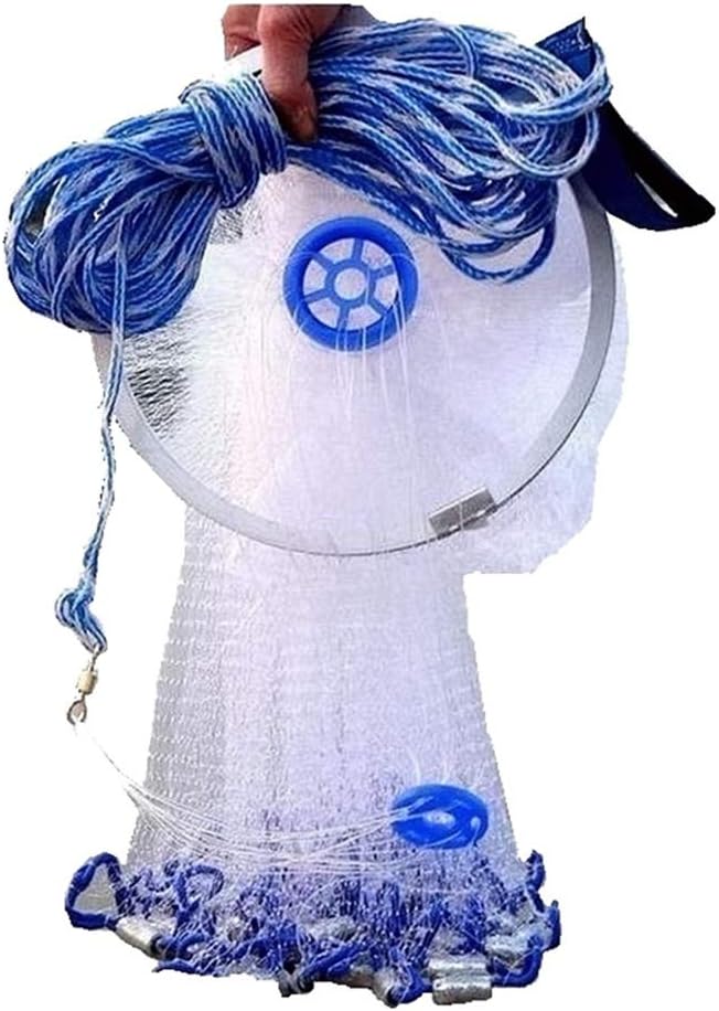Cast Fishing Net with Aluminum Frame, 0.8 inch Mesh, 7.8-13.8 ft Diameter