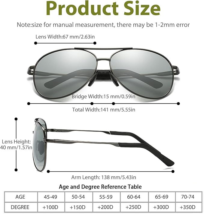 Polarized Photochromic Sports Sunglasses for Men UV-Protection Day & Night Driving Glasses - Al-Mg Metal Ultralight