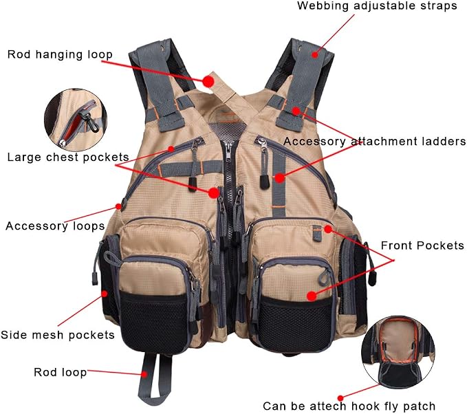 Waxaya Lightweight Fly Fishing Vest with Multi Pockets Adjustable Size Mesh Fishing Backpack for Men and Women