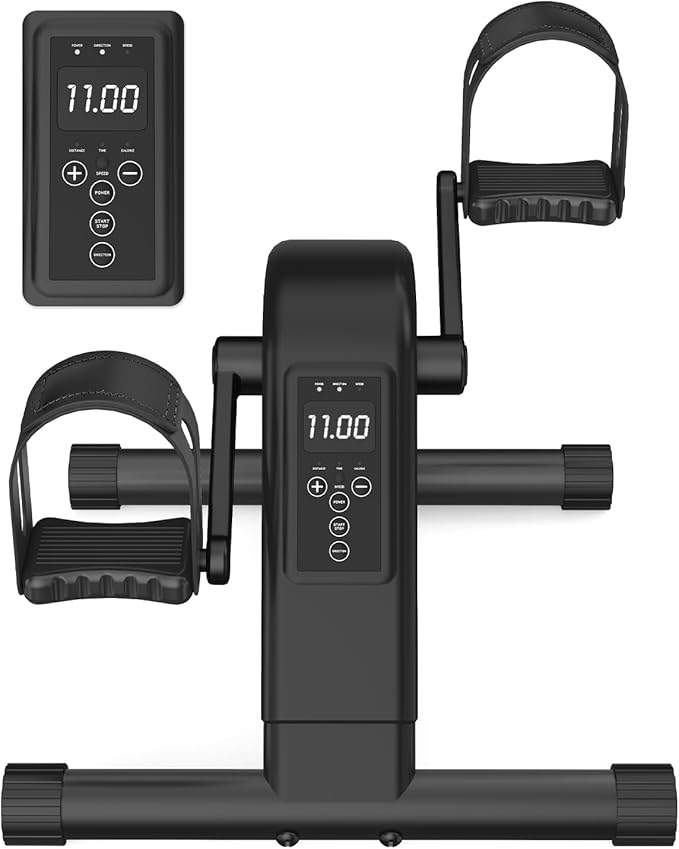 Under Desk Bike Pedal Exerciser for Seniors, 12-Level Electric Mini Exercise Bike with LCD, Quiet Motorized Arm & Leg Pedaler for Seniors