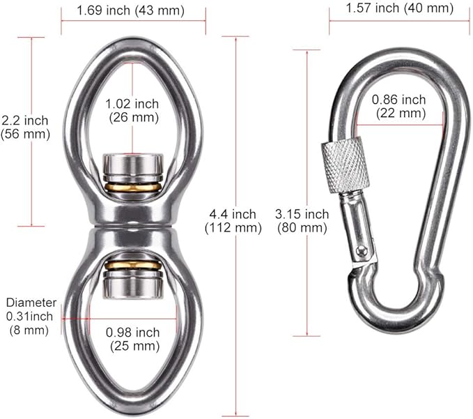 Dolibest Silent Bearing Swing Swivel Rotational Safety Device, Swing Swivel Hanger, Swivel Hardware with 360° Rotation for Aerial Yoga Tree Swing, Hammock Chair, Climbing Rope, Yoga, Hanging Hammocks