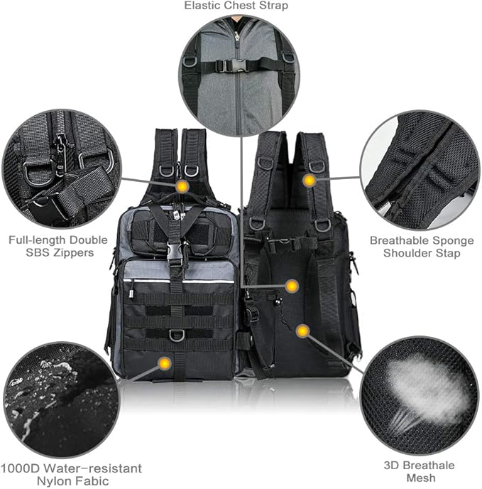 BLISSWILL Outdoor Tackle Bag - Large Water-Resistant Fishing Backpack