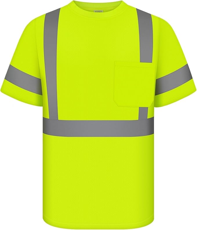 TCCFCCT Hi Vis Shirts for Men Class 2 High Visibility Shirt with Short Sleeves, Reflective Safety Shirts for Men, Construction Work Shirts with Reflective Strips, Durable &Breathable, DC-Yellow XL