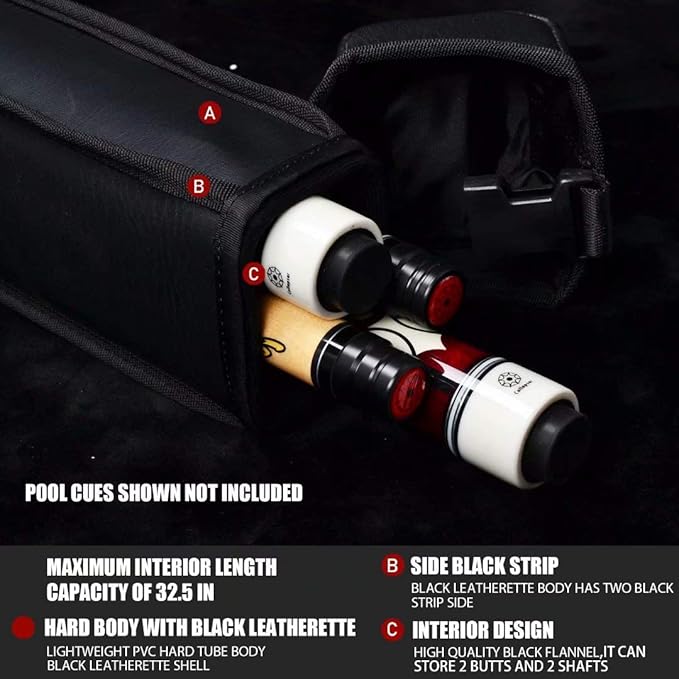Collapsar 2X2 Pool Cue Hard Case Nylon/Leatherette Billiard Sitck Carrying Cases