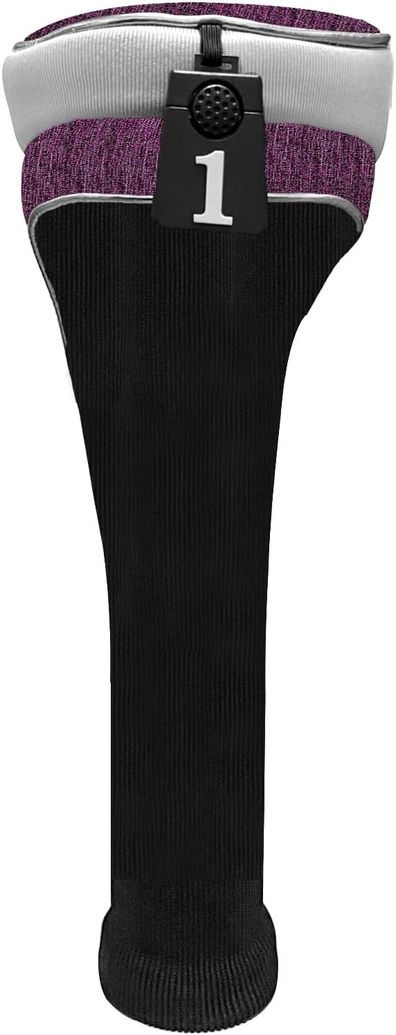 Andux 3pcs/Set Nylon Golf Wood Club Head Covers with Long Neck | for 460cc Driver Fairway Wood Club Silver Piping Pull-On Closure