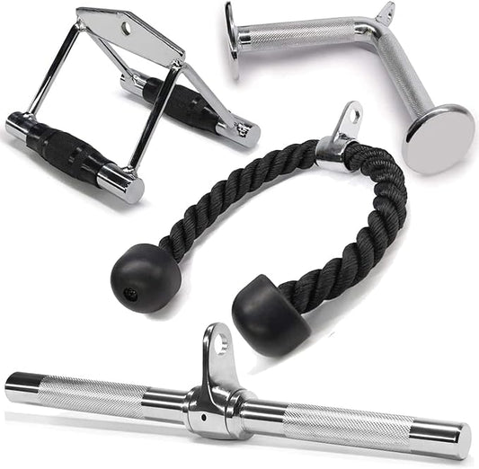 Yes4All Cable Machine Attachment, Row Handles, Tricep Rope, Straight Bar, V Bar, LAT Pulldown Accessories Load 880 LB for Home Gym