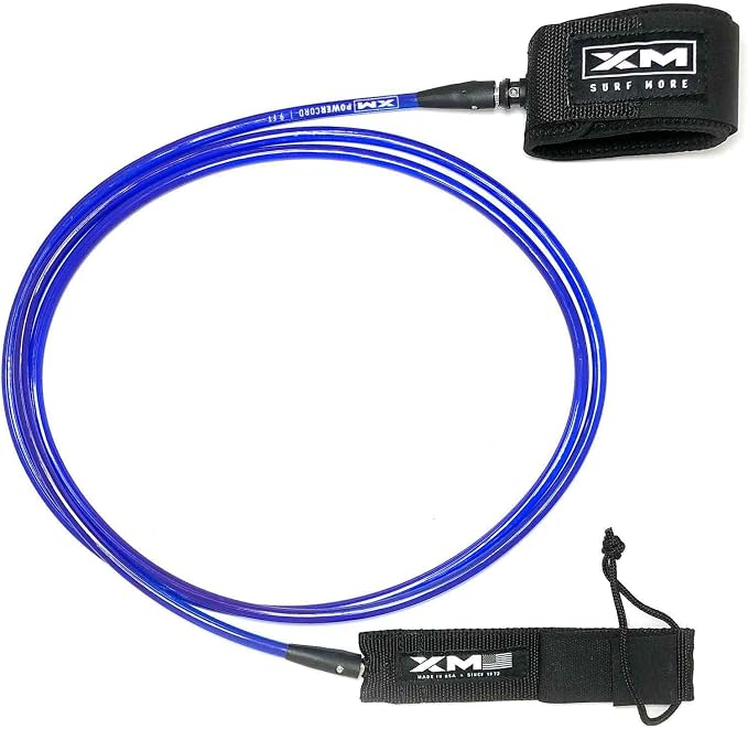Regular Premium Surfboard Leash, 5/6/7/8/9/12ft Length, Cord (.270 in.) Unbreakable Swivels, Detachable Railsaver, Made in USA [3 Yr Warranty]