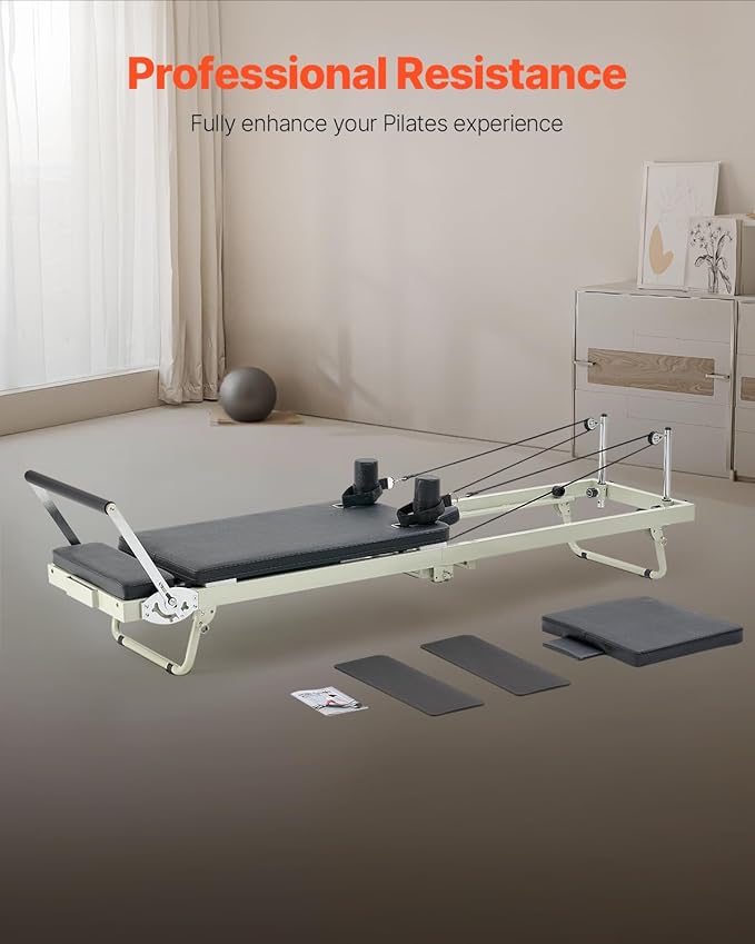 VEVOR Pilates Reformer Foldable, Suitable for Intermediate and Beginners Users, Pilates Equipment for Home Gym Studio Use with 4 Adjustable Resistance Spring, Up to 400 LBS