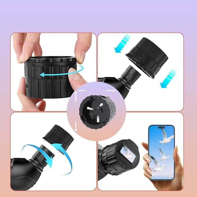 64GB Digital Eyepiece Telescope Camera: 2K Video Recording & WiFi Telescope Microscope Accessory, 25-50mm Eyepiece Adapter, Screen Support, App Control, Perfect for Astrophotography, Birds Watching