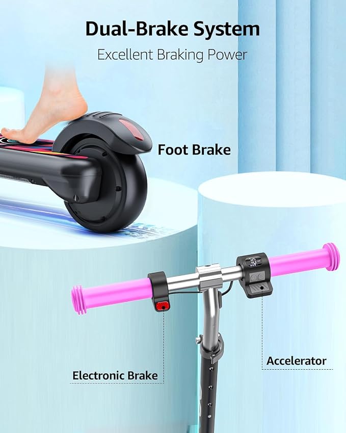 Gyroor H30 Max Electric Scooter for Kids Ages 6-12, 150W Powerful Motor, Bluetooth Music, Dual Brake System, Adjustable Height and Speed, Best Gifts for Kids