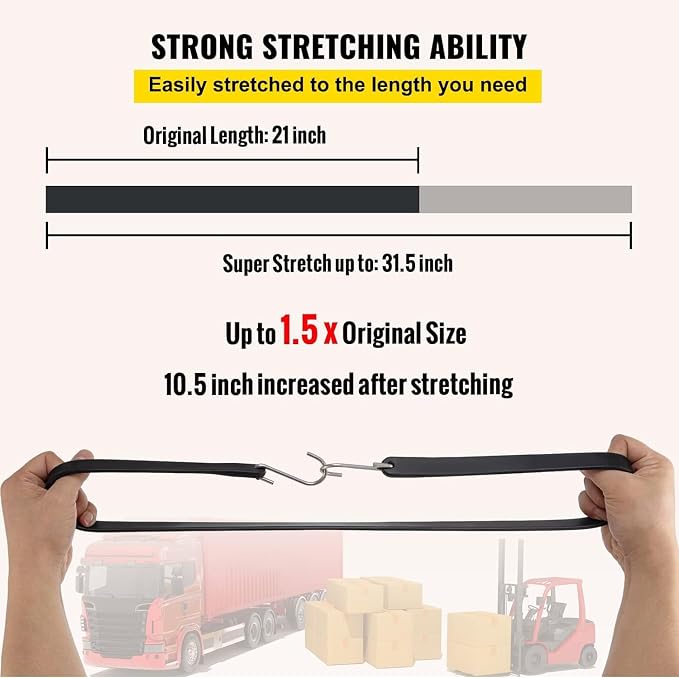 VEVOR Rubber Bungee Cords, 50 Pack 21" Long, Weatherproof Natural Rubber Tie Down Straps with Crimped S Hooks, Heavy Duty Outdoor Tarp Straps for Securing Flatbed Trailers, Canvases, Cargo, and More