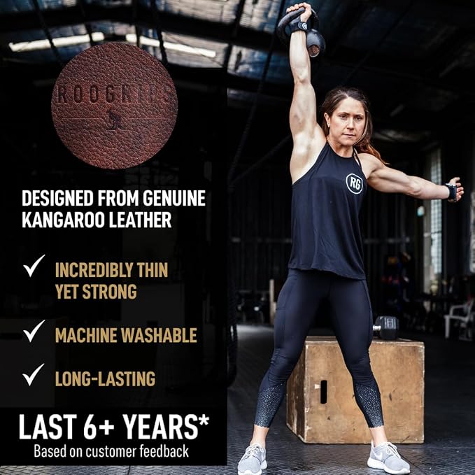 Roogrips 2 Finger Premium Leather Hand Grips for Gymnastic Bars, Cross Training, Gym & Home Workouts, Pull Up Bars & Weightlifting - The Most Durable Palm Guard from Rips and Blisters