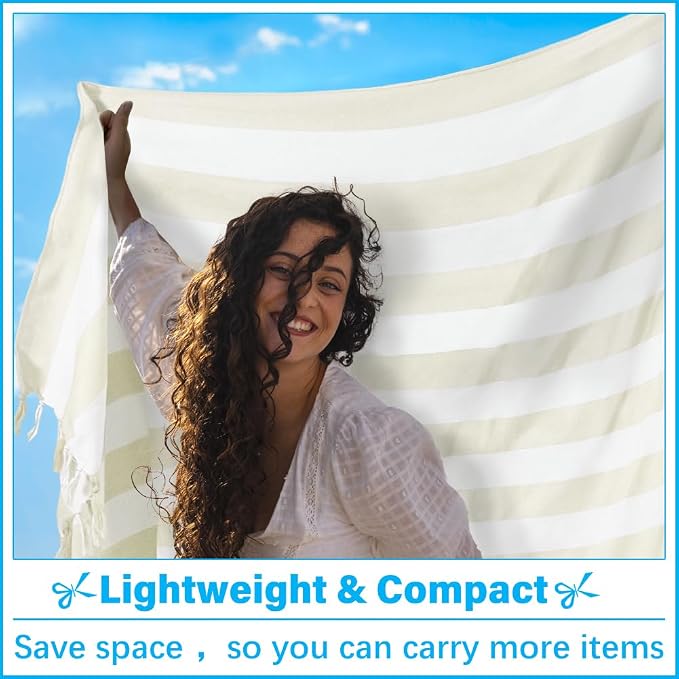 Vikumond Oversized Turkish Beach Towel Blanket XXL Cotton Sandproof Towels Boho Woven Extra Large Big Sand Free Giant Throw Blankets Huge Quilt XL Picnic Camping Necessities Cloud for Adult Gifts