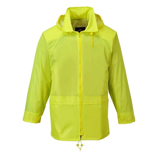 Portwest US440 Classic Waterproof Rain Jacket wth Pack Away Hood & Sealed Seams, Yellow, X Large