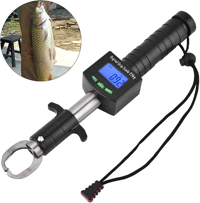 PerGar Digital Fish Grip Scale, Fish Weigher, 3 in 1 Digital Fish Grip Scale, 25kg/55lb Fish Lip Gripper Grabber, Fish Scales Digital Weight Lip Gripper