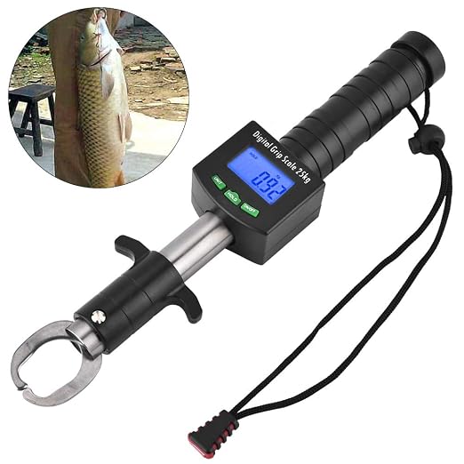 3 in 1 Digital Fish Grip Scale,25kg/55lb Fish Lip Grabber Fish Lip Grip with 1M Tape Measure ?¨º?¡ìBlack)