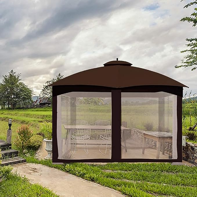 CoastShade 8x8 FT Gazebo Mosquito Net Replacement with 42 O Hooks and 42 J Hooks - Fits 8'x8' Outdoor Canopy Screens,Brown
