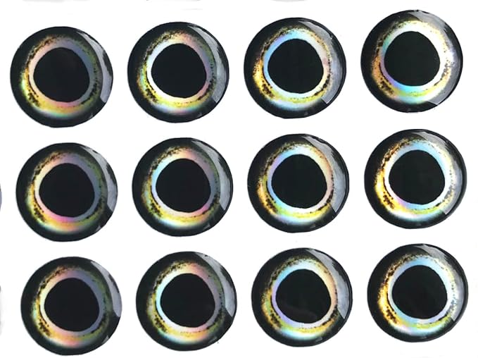 Brule 3-D Holographic Epoxy Fish Eyes (5mm-20mm) 60 Pack, Handpoured, Fishing Fly Tying Lures DIY Crafts