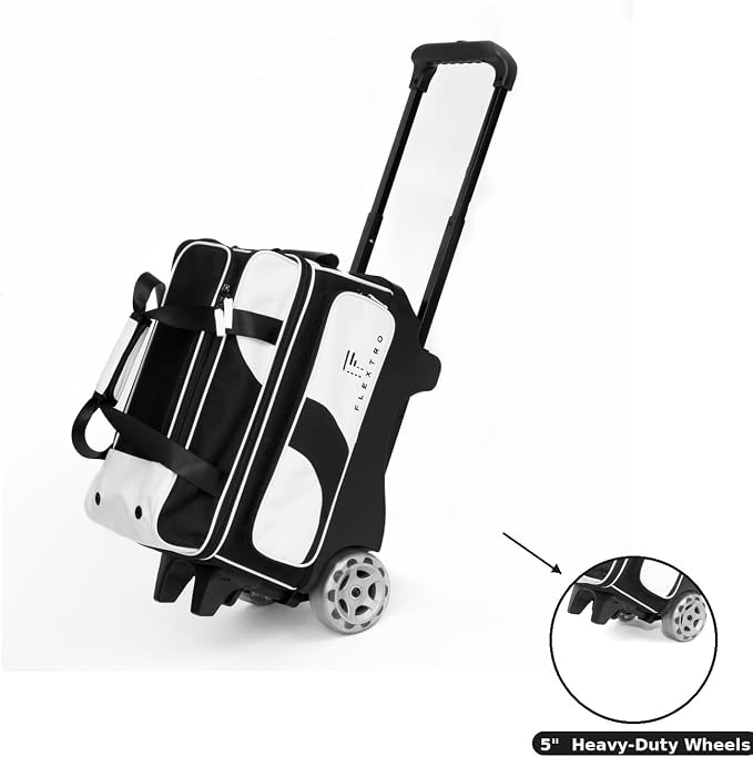 Flextro 3 Ball Bowling Bag with Wheels – 2+1 Modular Roller, 5-Inch Heavy-Duty Wheels, Zero-Wobble Aluminum Handle, Separate Shoe Compartment, Fits Men & Women