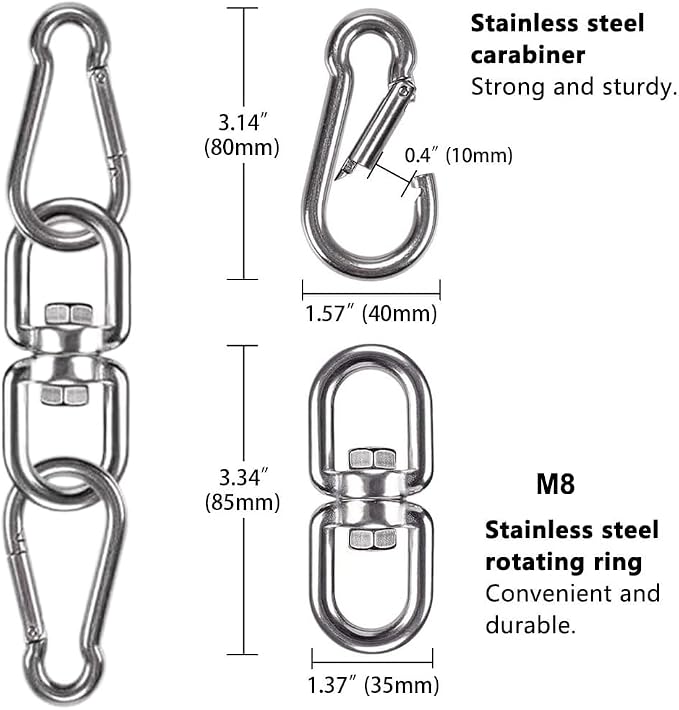 Swing Swivel, Heavy Duty 304 Stainless Steel Double Ended Hanging Eye Hook Hanger with Snap Hooks for Heavy Bag, Gym Equipment, Aerial Yoga, Hammock Chair, Outdoor Playground Swing Set
