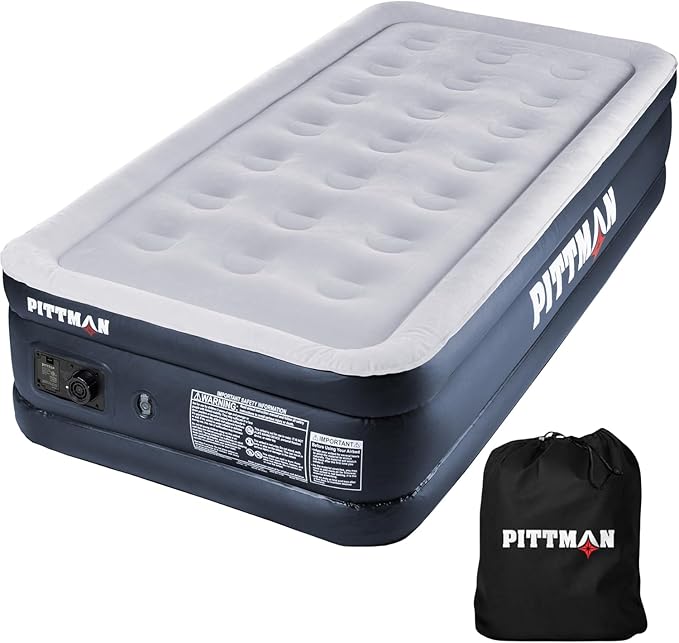 Pittman - Air Mattress Twin with Built in Pump - Black 18" Double High Twin Air Mattress with Built in Pump that Inflates & Deflates - Blow Up Mattress is Ideal for Guests or Camping