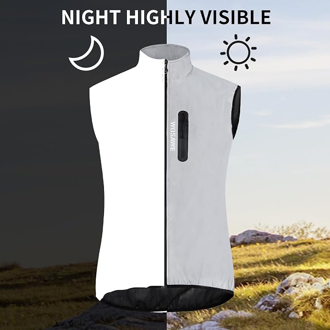 WOSAWE Men Reflective Jacket Night Glowing Bomber Jacket MTB Cycling Windbreaker Travel Sport Coat