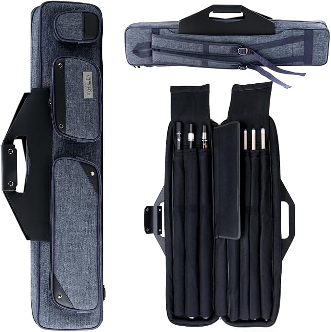 KONLLEN Pool Cue Case 3x4 Oxford Pool Stick Case Holds 3 Butts and 4 Shafts Billiard Sitck Large Capacity Carrying Cases with Multi-Pocket Pool Cue Accessories