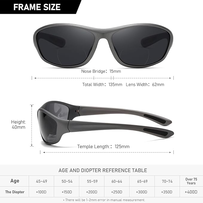LKEYE Bifocal Reading Sunglasses Men Women Sports Style Sun Reader Wrap Around Build-In UV Protection Driving glasses LK6092