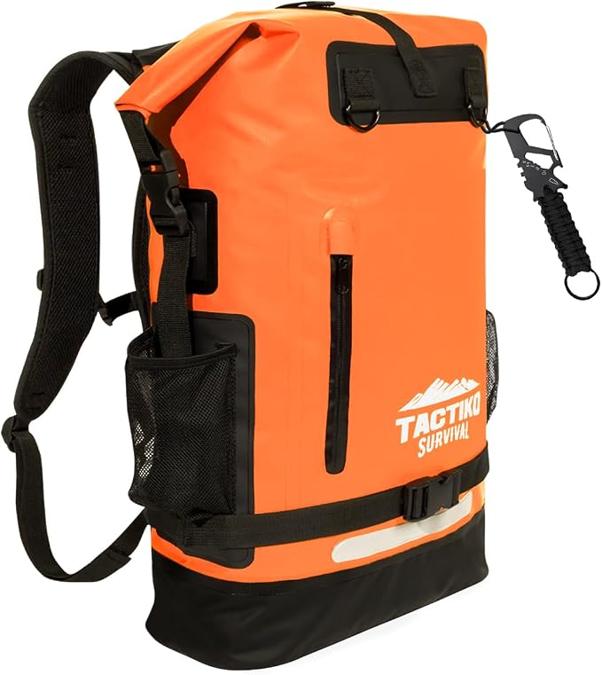 TACTIKO 35L Heavy-Duty 100% Waterproof Backpack, Roll Top Dry Bags for Kayaking, Hiking, Camping, Survival