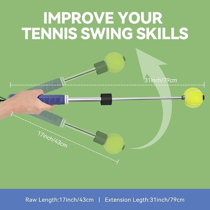 Tennis Swing & Serve Trainer, Retractable Click Feedback Training Tool, Improve Rhythm and Fluidity of Serve, Forehand, Backhand, Smash, Slice, Warm Up Stick for Indoor & Outdoor Practice