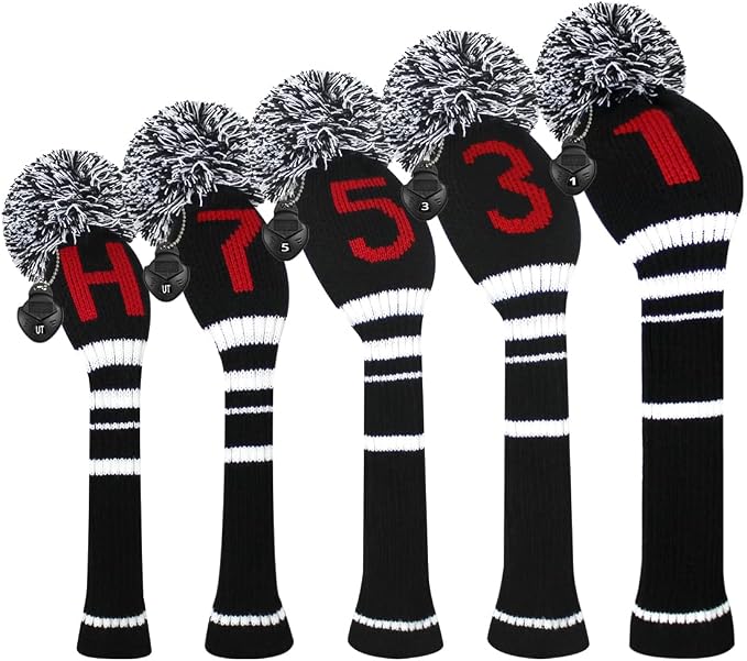 Scott Edward Golf Headcover Set of 5 PCS, Driver Wood Cover *1, Fairway Wood Cover *2, Hybrid Cover * 2, with Rotating Number Tags