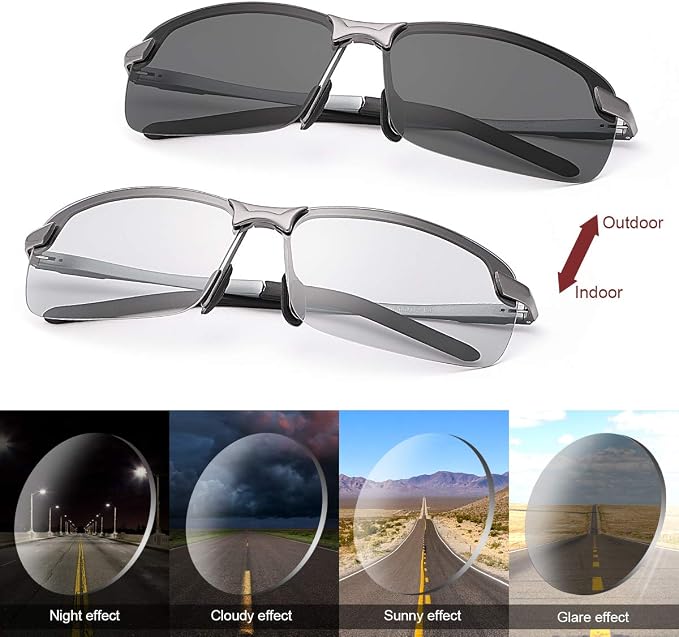 Polarized Photochromic Sunglasses for Men - UV Protection and Lightweight Sun Glasses for Driving Fishing
