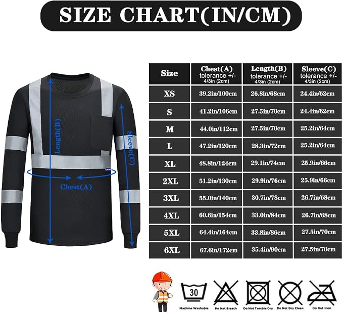 A-SAFETY Safety Shirt,High Visibility Work T Shirt Long Short Sleeve Class 3 (XS-6XL)