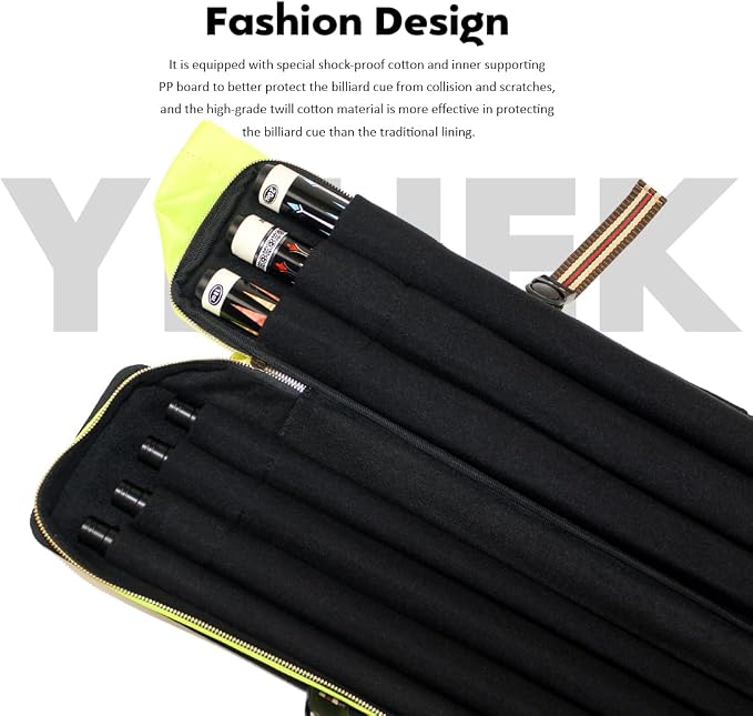 Pool Cue Case 3x4,Pool Stick Case 3 Sticks with Accessory Zipper Pockets,Cue Stick Case with Shoulder Strap Handle,Billiard Pool Cue Carrying Case with Large Front Accessory Pocket