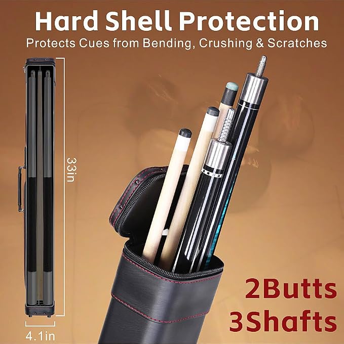 Pool Cue Case 2x3/3x5/4x4 Options Hard Case Pool Stick Case with Shoulder Straps & Handle for Pool Cue & Accessories