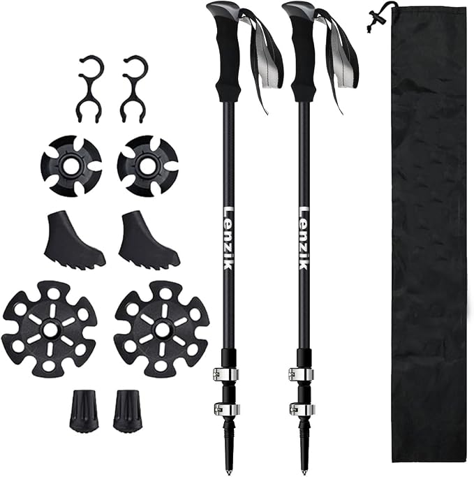 Carbon Fiber Trekking Poles – Collapsible and Telescopic,EVA Grips, Quick Flip Locks & All-Terrain Accessories,Ultralight Hiking Poles for Backpacking Camping [2pack]