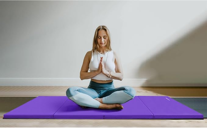 BalanceFrom 6x4 Feet 4-Panel Folding Gymnastics Mat – 2-Inch Thick Pad with Vinyl Surface and Carrying Handles for Tumbling, Yoga, Pilates, Home Workouts, and Martial Arts