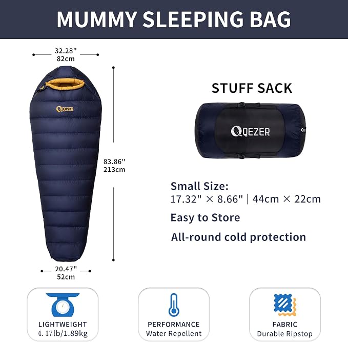 Down Sleeping Bag for Adults with 620 Fill Power Down Ultralight Mummy Backpacking Sleeping Bag