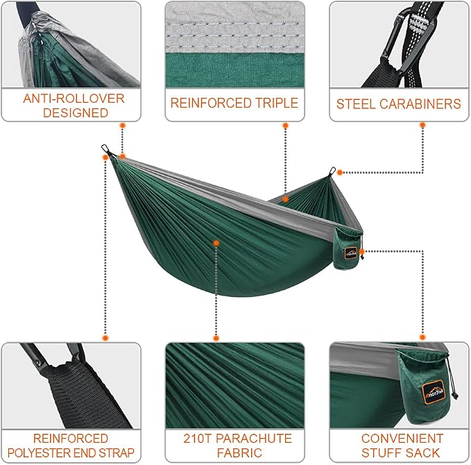 AnorTrek Camping Hammock, Super Lightweight Portable Parachute Hammock with Two Tree Straps Single or Double Nylon Travel Tree Hammocks for Camping Backpacking Hiking