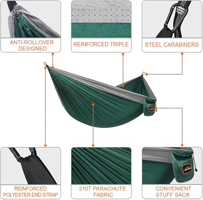 AnorTrek Camping Hammock, Super Lightweight Portable Parachute Hammock with Two Tree Straps Single or Double Nylon Travel Tree Hammocks for Camping Backpacking Hiking
