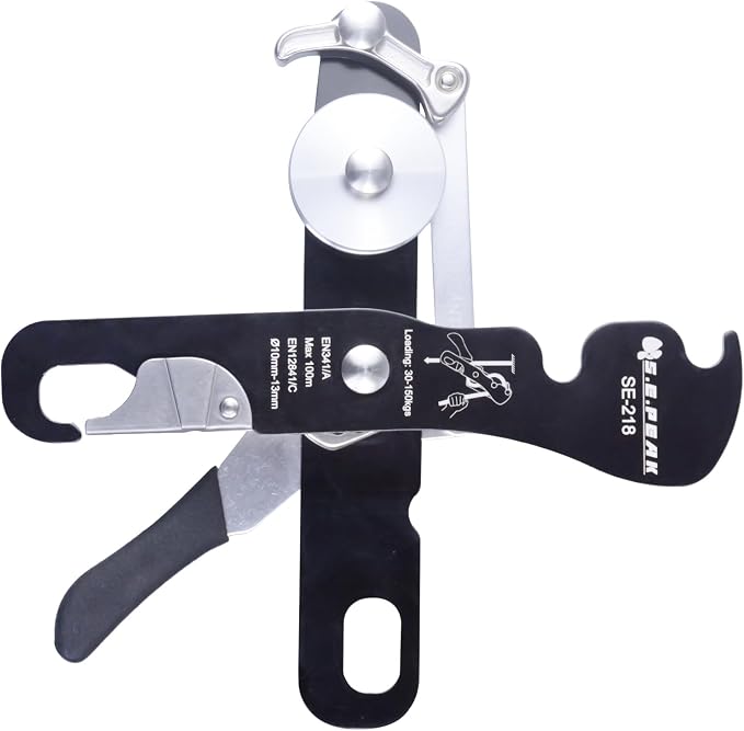 CE Certified Climbing Double Stop Descender Self-Braking Self Locking Rappelling Belay Devices for 10-12.5mm Rope for Rescue & Arborist, Hand Control