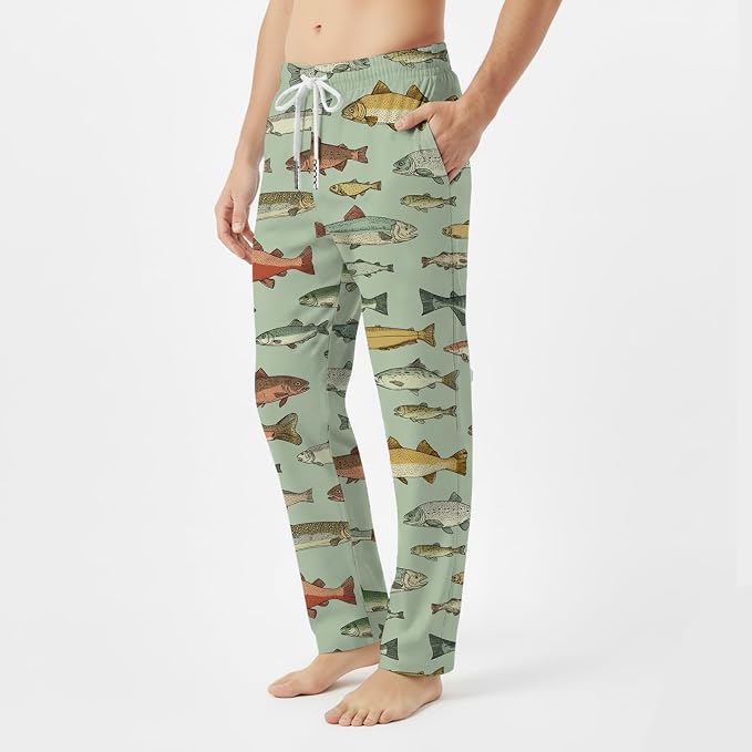 GNEW Fish Pajama Pants – Funny Fishing Lover Sleepwear, Cozy Unisex Lounge Pants Gift for Men Women