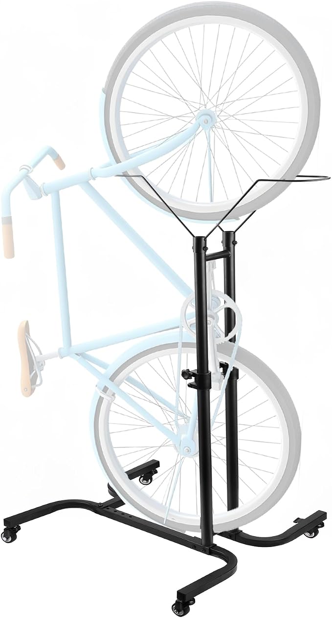 Vertical Bike Parking Stand Adjustable Height for 24"-29" Wheels, Freestanding Bike Rack for MTB and Road Bike, No-Drill Installation Bike Storage for Apartments Garage Indoor Outdoor