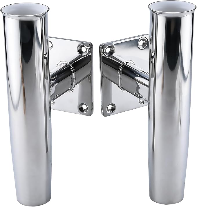 NovelBee 2pcs Tournament Style Stainless Steel Rod Holders for Boat,90 Degree Fishing Rod Holder with The Flat Mount Pad,Wall Mounted Transom Mounted
