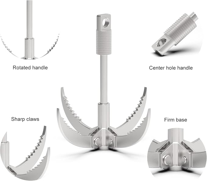 Ant Mag Grappling Hook with Claw Tips - Heavy Duty Stainless Steel Carabiner for Camping, Hiking, Tree Climbing, Water Retrieval & Salvage Operations