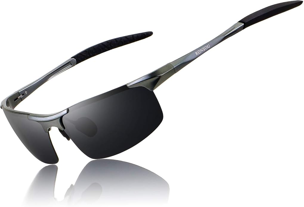 RONSOU Men Sport Al-Mg Polarized Sunglasses Unbreakable for Driving Cycling Fishing Golf