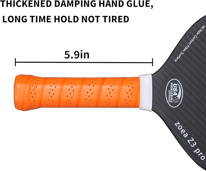 ZOEA Pickleball Paddle, Edgeless 3K T700 Carbon Fiber, CFS + CAS Dual Surface, High Grit & Spin, 16MM Honeycomb Core, USAPA Approved, 8.2oz for Men Women